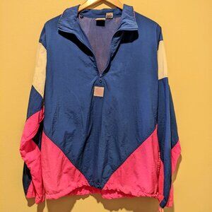 1990s Pro Spirit Blue Pink White Nylon Half Zip Windbreaker Jacket Colorblock L